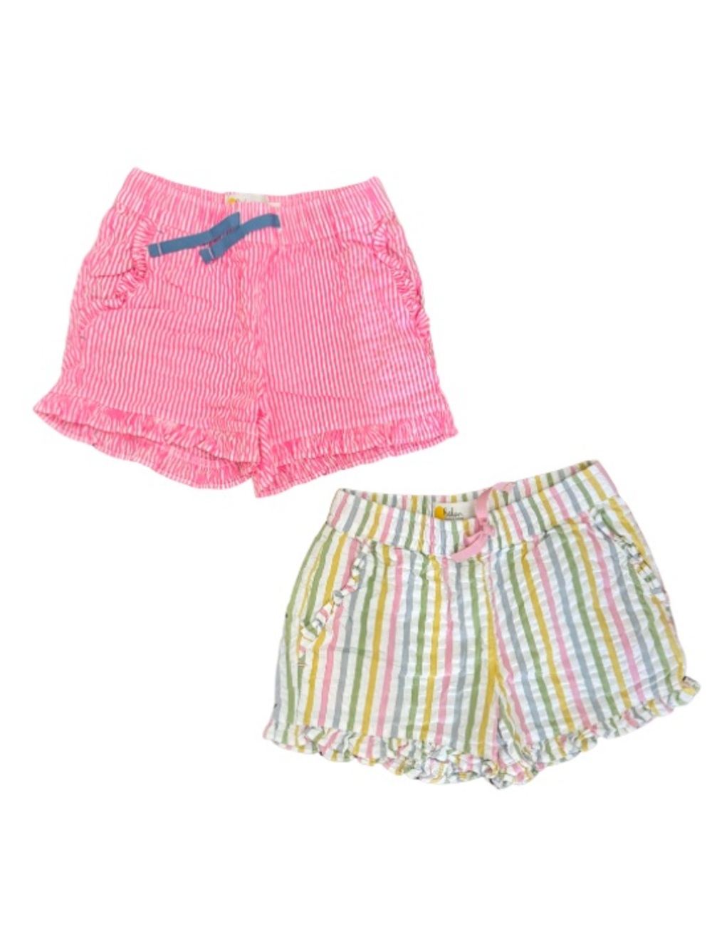 Mini Boden Girls Seersucker Ruffle Shorts Bundle Size 5 110cm Pink Stripe